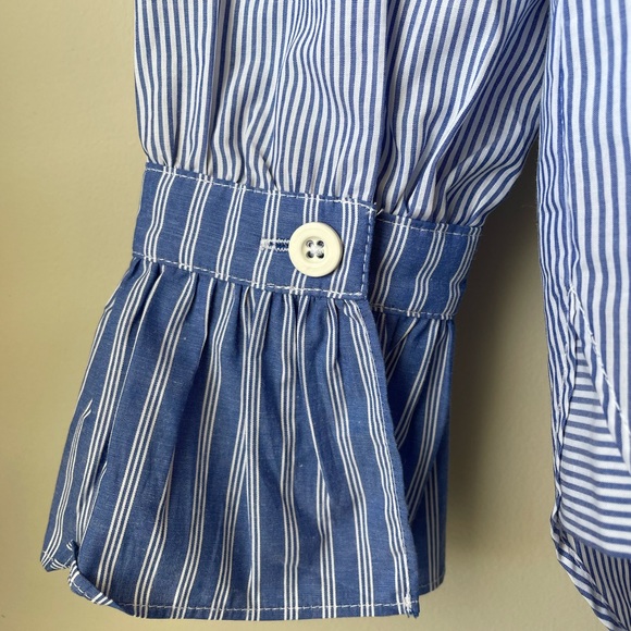Ann Taylor Striped Ruffle Neck, button Shoulder Shirt - Picture 7 of 11